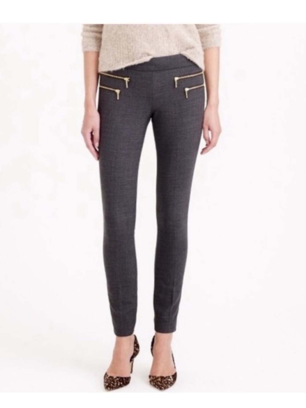 J. Crew Petite Bi-stretch Gray Wool Blend Minnie Pants in Charcoal Grey sz 4P